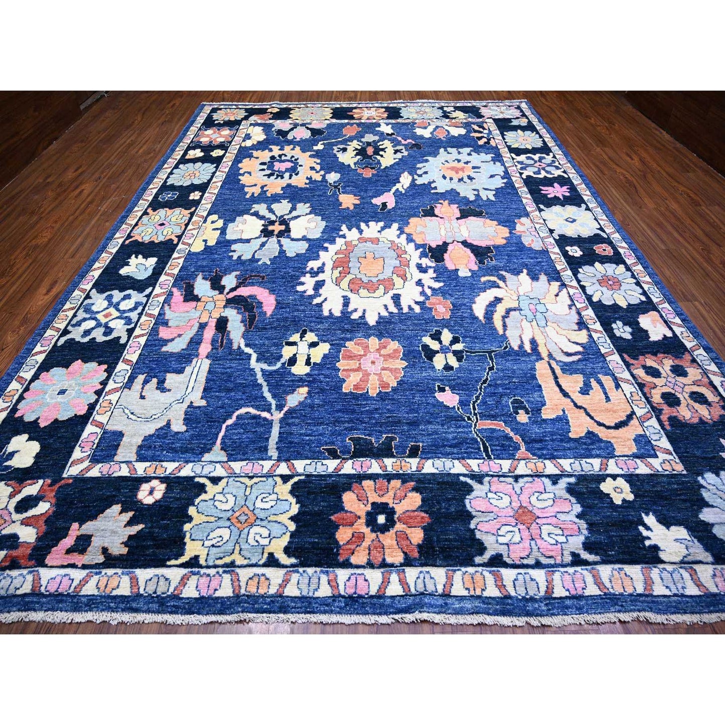 10'X13'9" Sapphire Blue Wool Hand Knotted Afghan Angora Oushak Rug