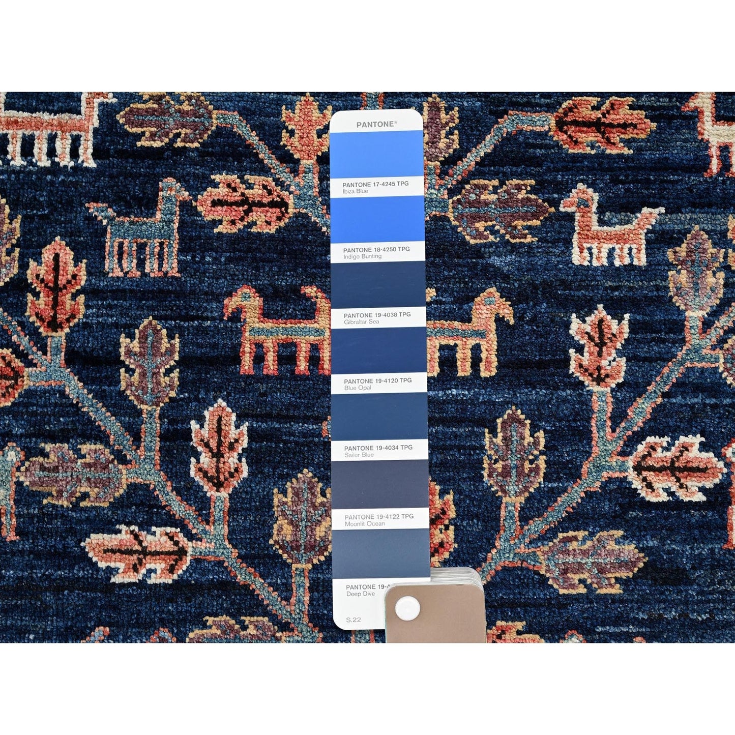9'2"X12'1" Yale Blue Willow And Cypress Tree Design Wool Hand Knotted Rug