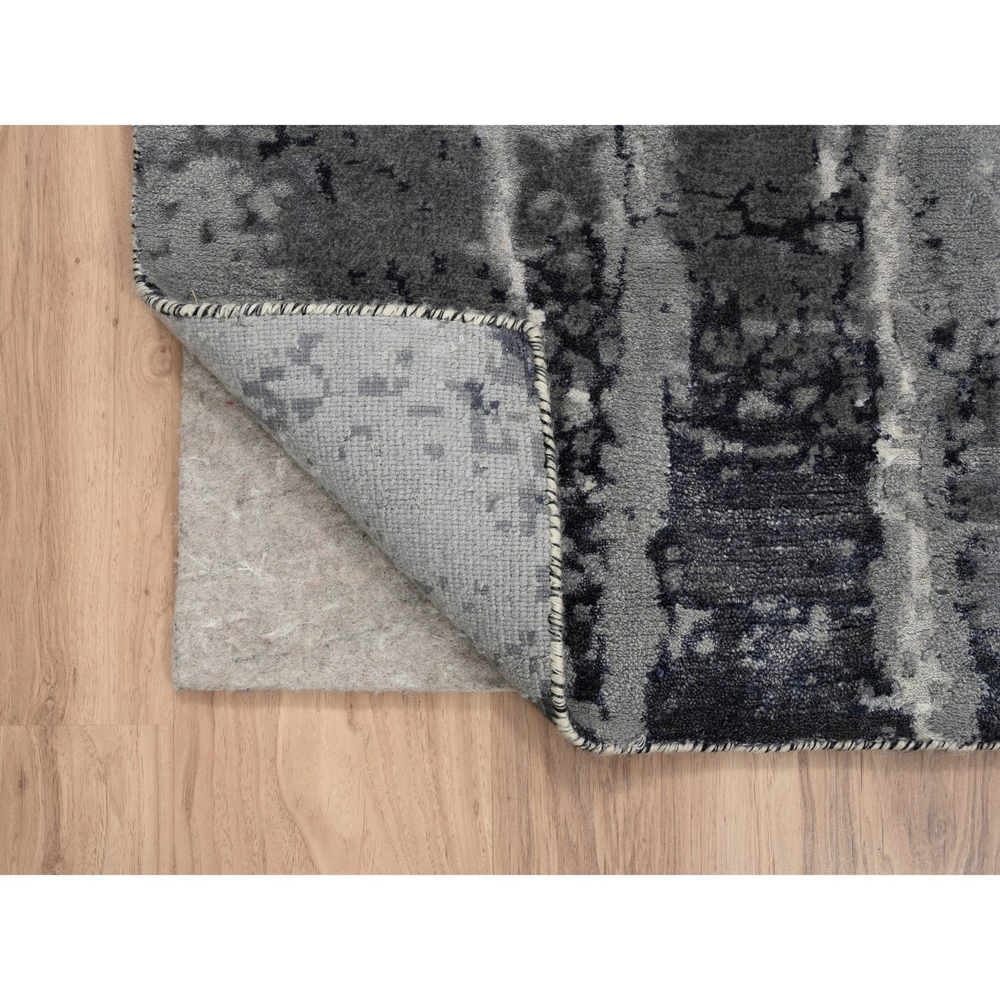 8'1"X8'1" Wool And Silk Ivory Abstract Design Hand Knotted Square Rug