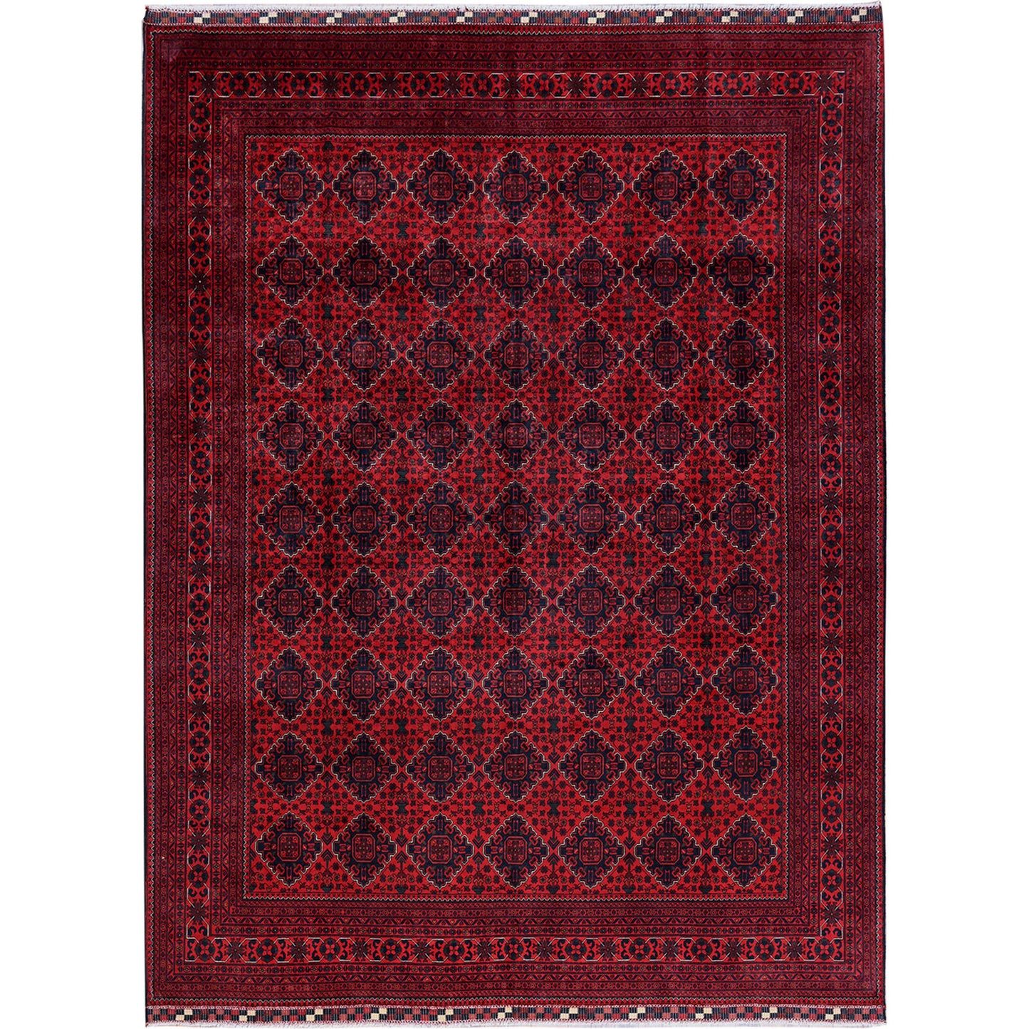 9'10"X12'9" Red Afghan Khamyab Geometric Pattern Hand Knotted Soft Wool Rug