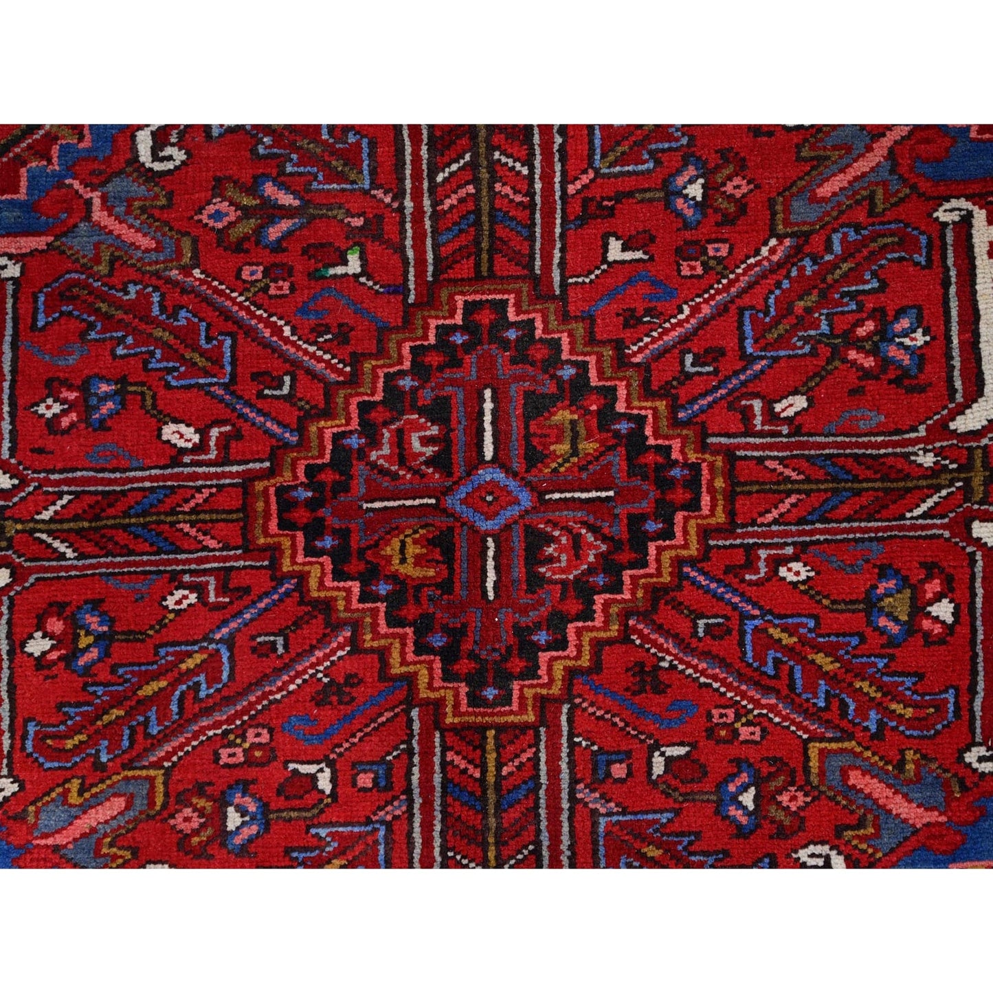 8'4"X11'3" Candy Apple Red With Salt White Corners Old Heris Oriental Rug