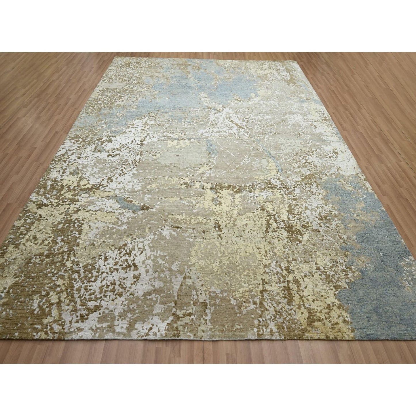9'X11'10" Shades Of Brown Abstract Design 100% Wool Hand Knotted Rug