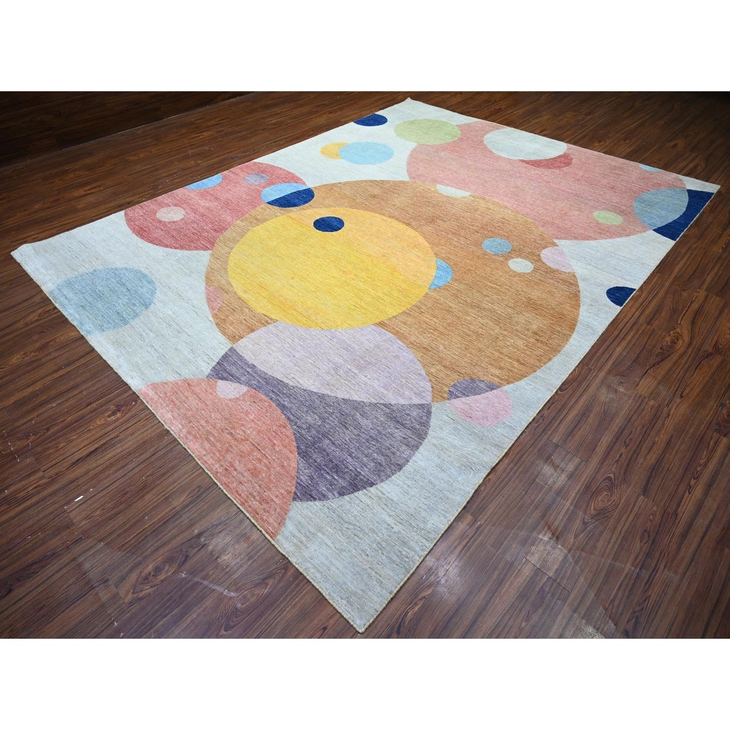 9'X12' Colorful The Circles Design Wool Hand Knotted Oriental Rug