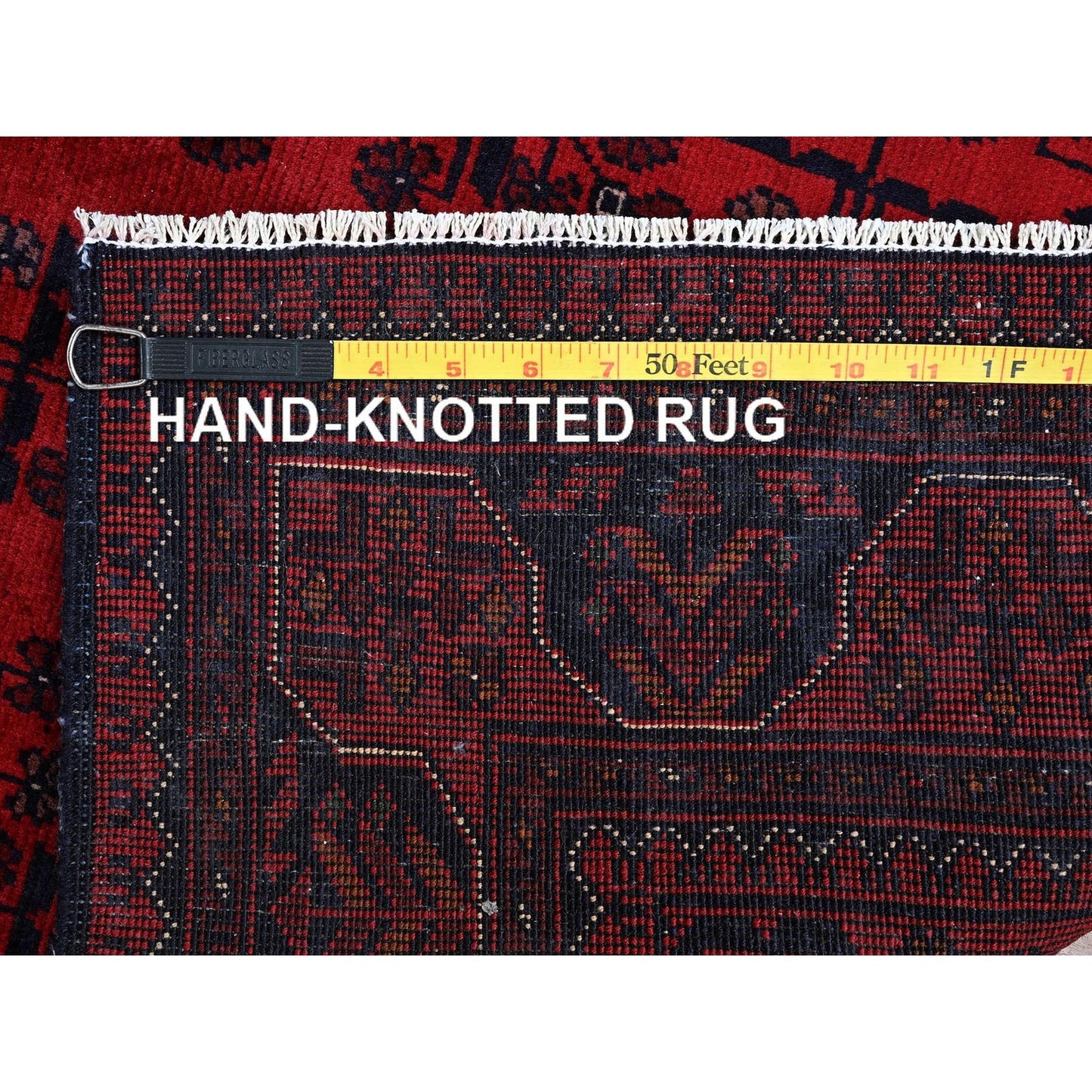 2'9"X3'10" Red Afghan Khamyab Geometric Pattern Soft Wool Hand Knotted Rug