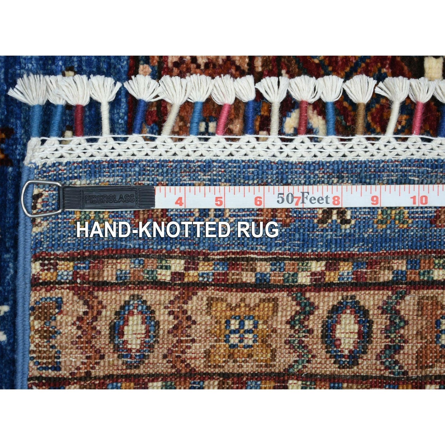 3'6"X5'5" Blue Hand Knotted Afghan Super Kazak Extra Soft Wool Rug
