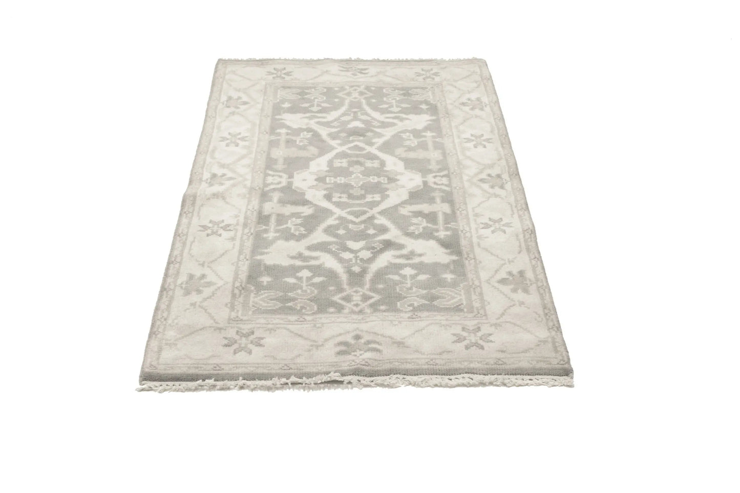 Handmade Muted Taupe Floral Oriental Rug Classic