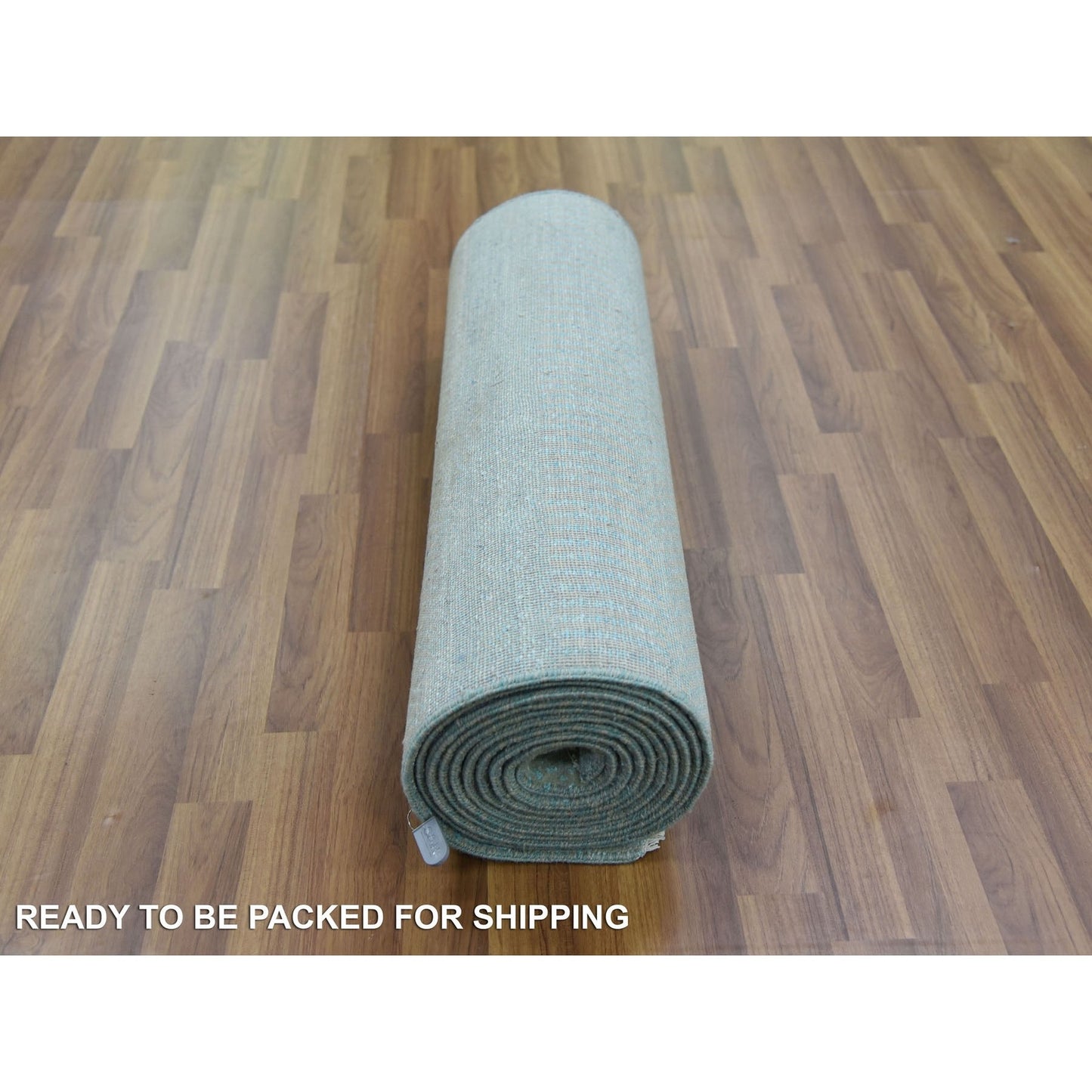 2'8"X15' Blue Hand Knotted Modern Grass Design Wool/Silk Xl Runner Rug