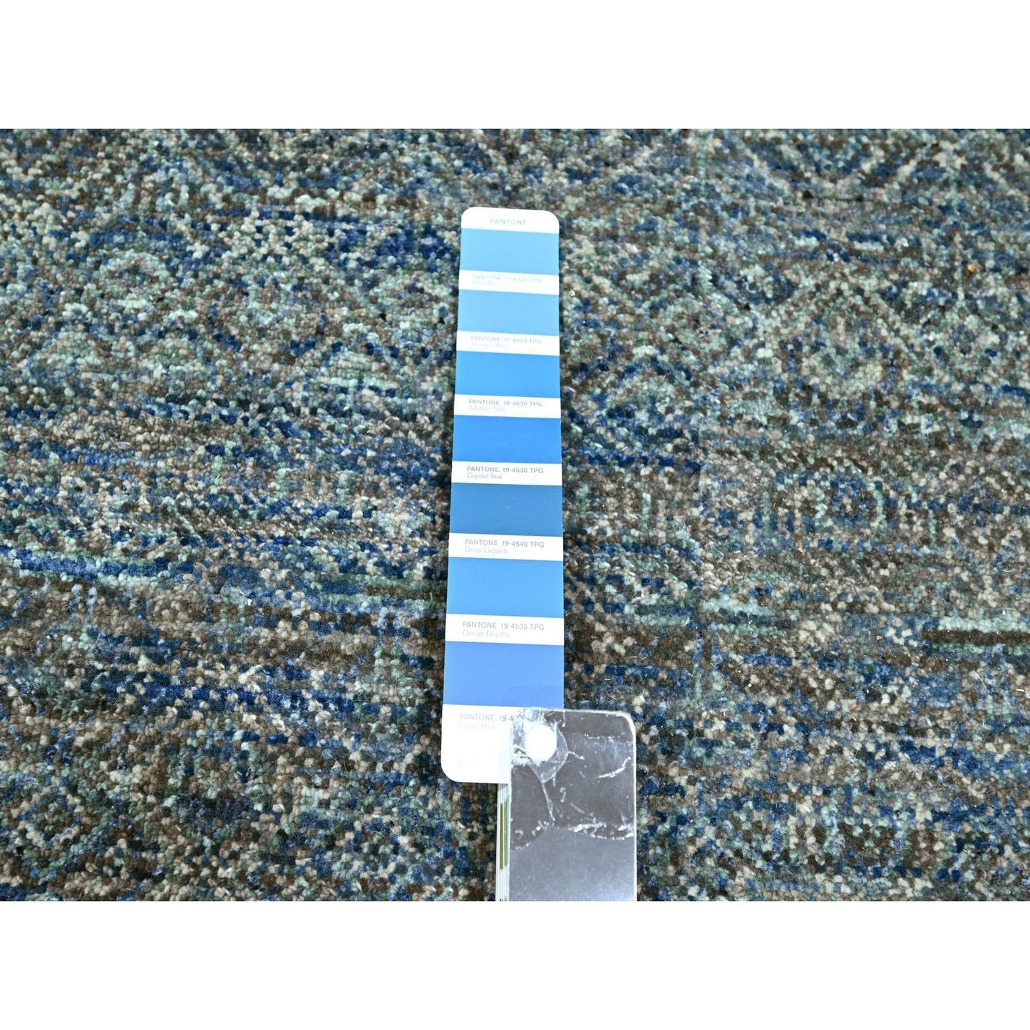 9'X12'1" Denim Blue Kohinoor Repetitive Design Hand Knotted Pure Wool Rug