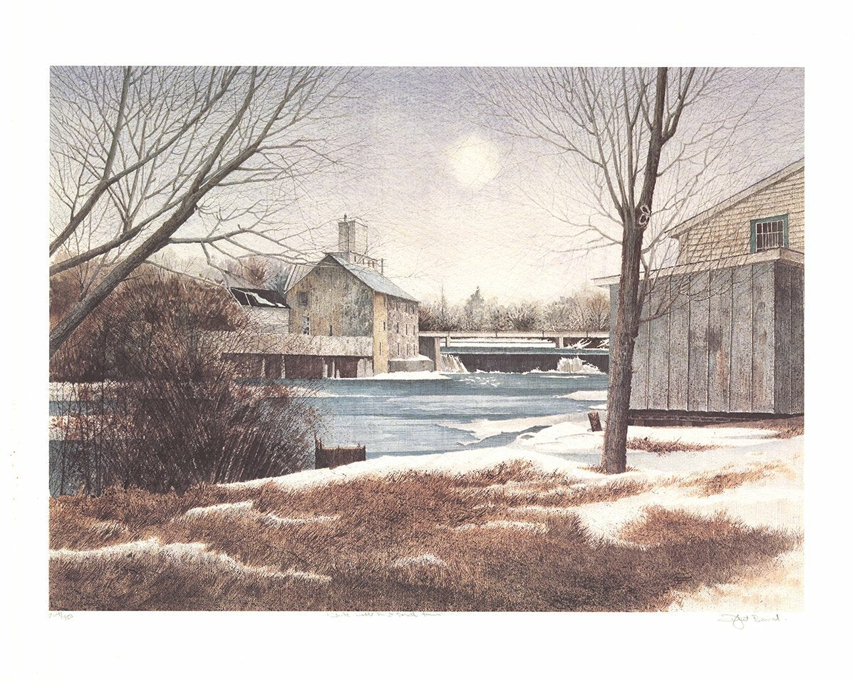 Dwight Baird The Mill In Winter Signed " Offset Lithograph Contempo