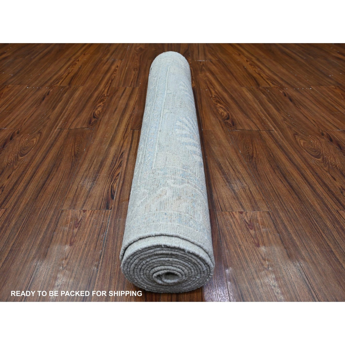 3'8"X15' Gray White Wash Peshawar Wool Hand Knotted Xl Runner Rug