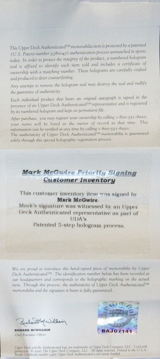 Mark Mcgwire Signed/Auto Rawlings Making History