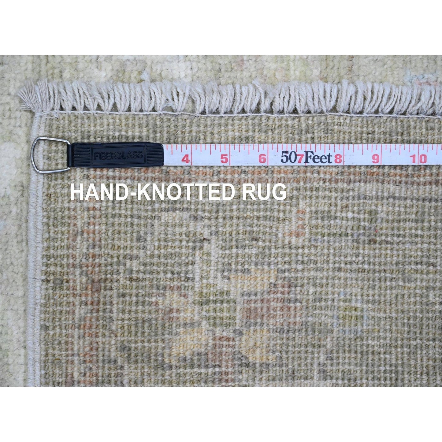 2'9"X10' Green Angora Oushak Leaf Design All Wool Hand Knotted Runner Rug