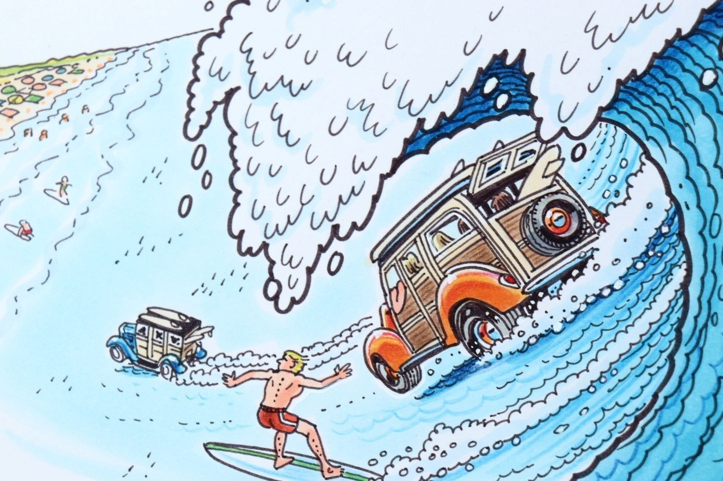 George Trosley Original Pen Drawing Surfin' Safari Signed Usa Framed Cartoons