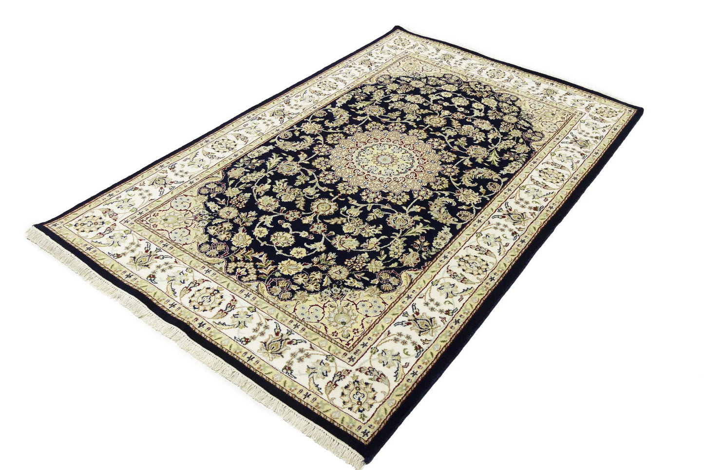 Indo Nain Oriental Rug Handmade Wool Carpet Blue