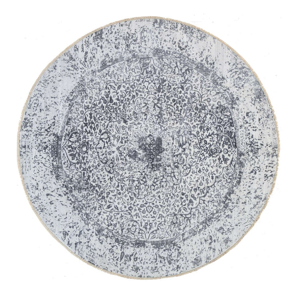 9'9"X9'9" Gray Erased Farsian Design Wool/Silk Hand Knotted Round Rug