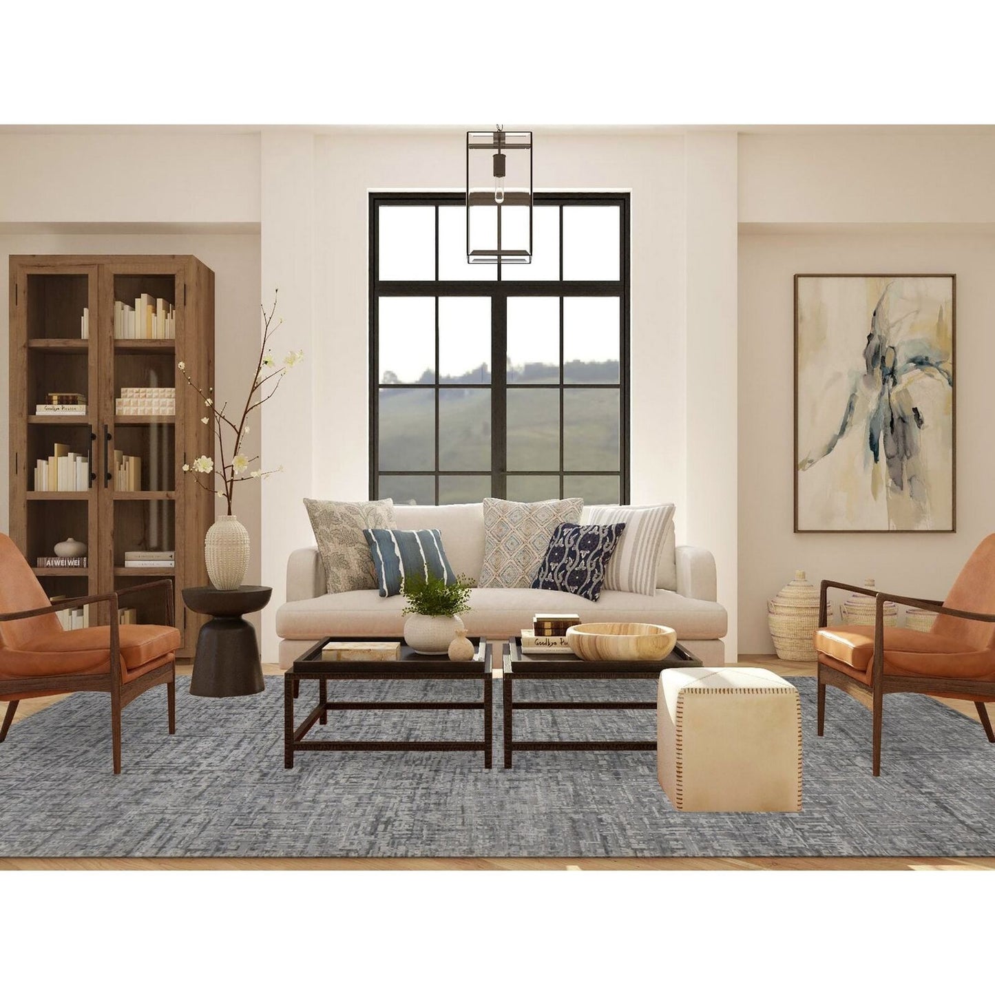 9'2"X12'4" Gray The Matrix Silk With Wool Tone On Tone Hand Knotted Rug