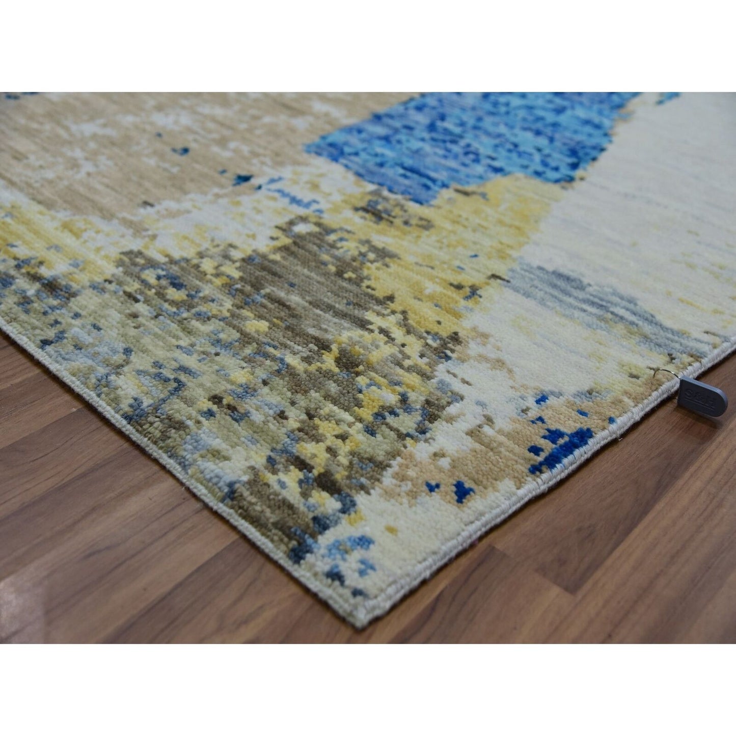12'1"X13'10" White Abstract Design 100% Wool Hand Knotted Oversized Rug