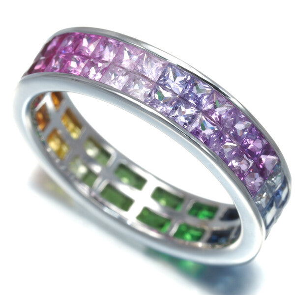 Sapphire 2.87Ct Green Garnet Ruby Full Eternity Ring 18K 750 White Gold