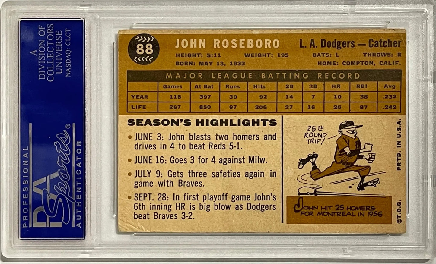 John Roseboro Autographed 1960 Topps Card #88 (Psa)