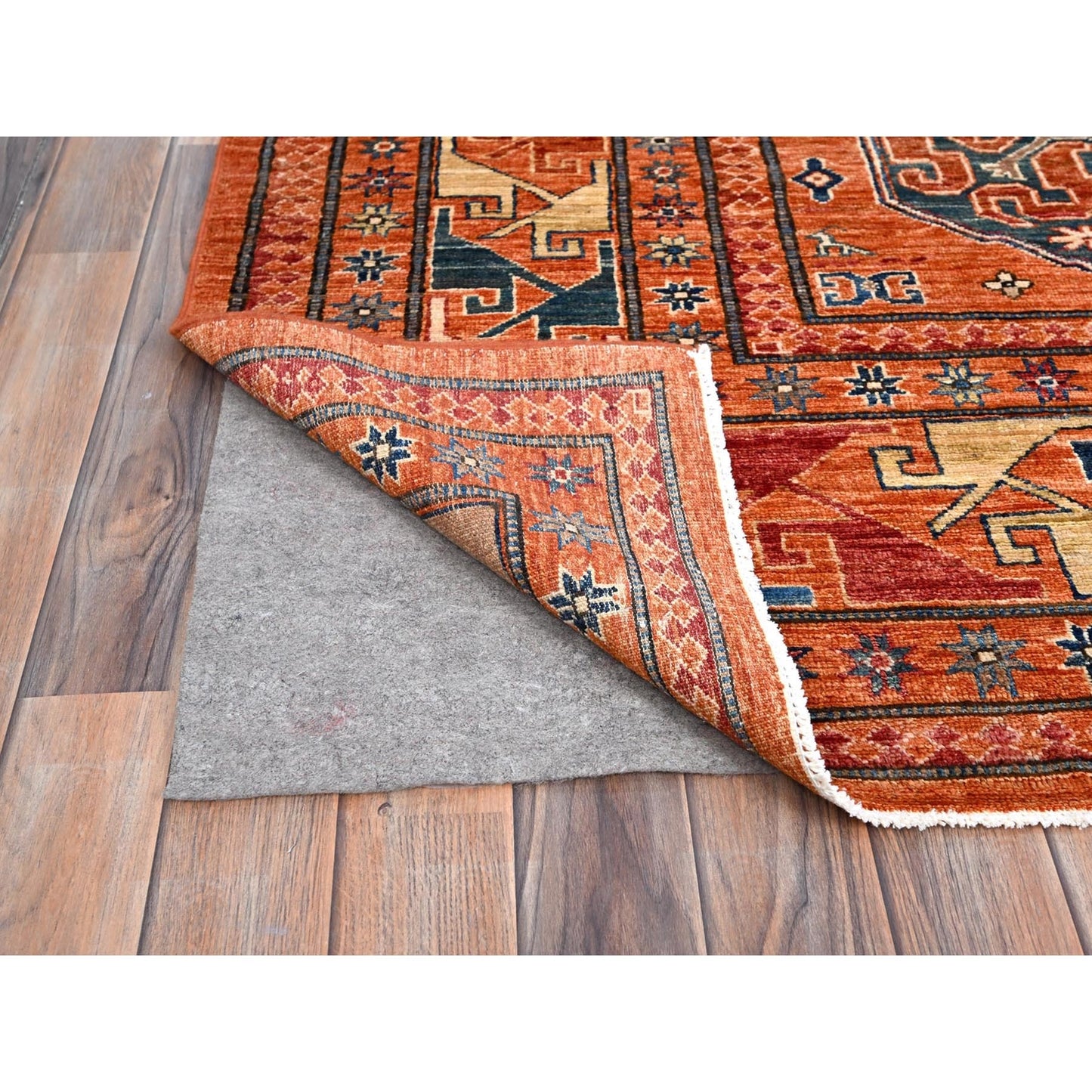 8'10"X11'10" Sun Orange Super Kazak Geometric Wool Hand Knotted Rug