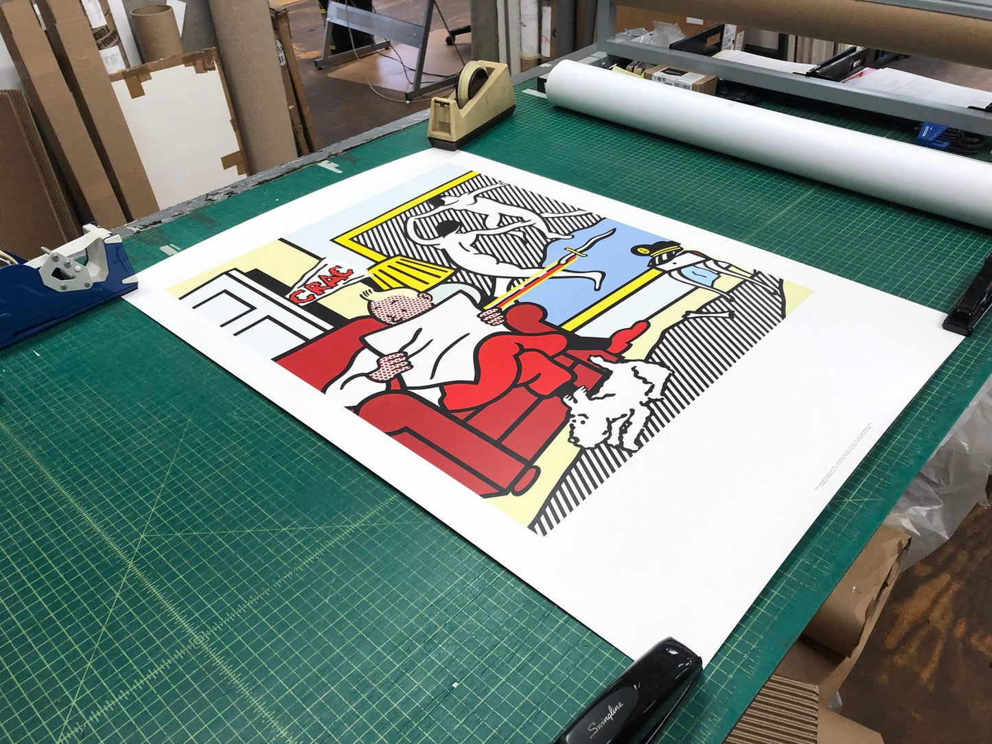 Roy Lichtenstein Tintin Reading " Poster Pop Art Gray, White, Mul