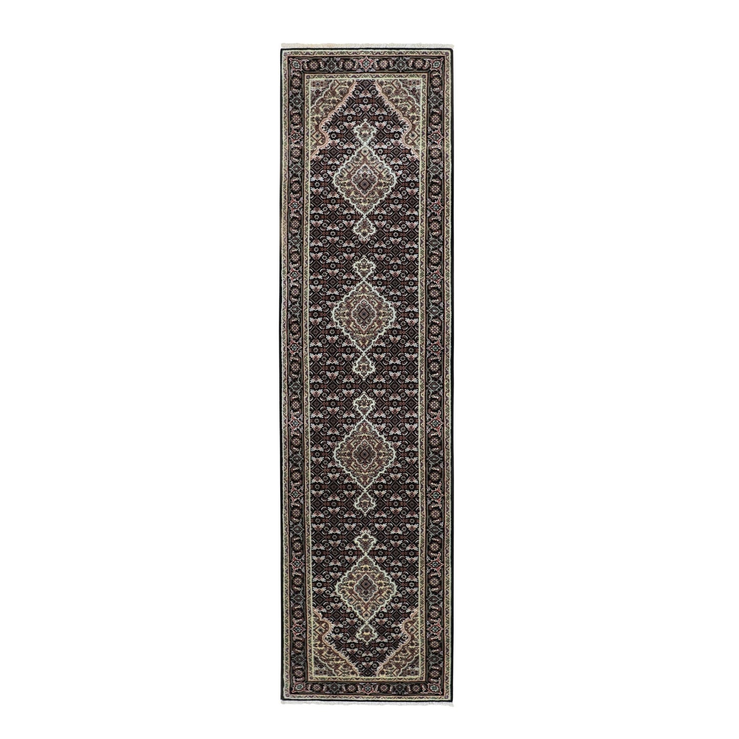 2'6"X10'1" Black Tebraz Mahi Fish Design Runner Hand Knotted Rug