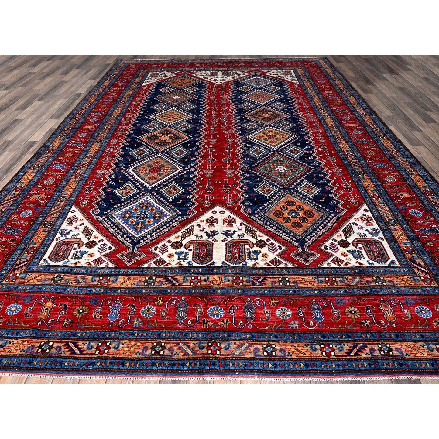 9'1"X12'3" Red Antique Caucasian Design Revival Hand Knotted Pure Wool Rug