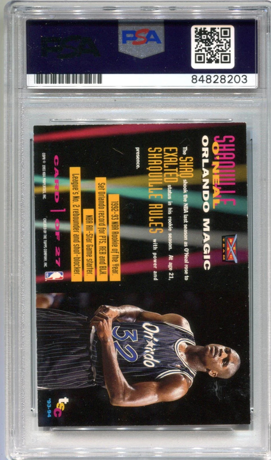 Shaquille O`Neal 1992 Topps Beam Team Members Only #1 Autographed Card (Psa)