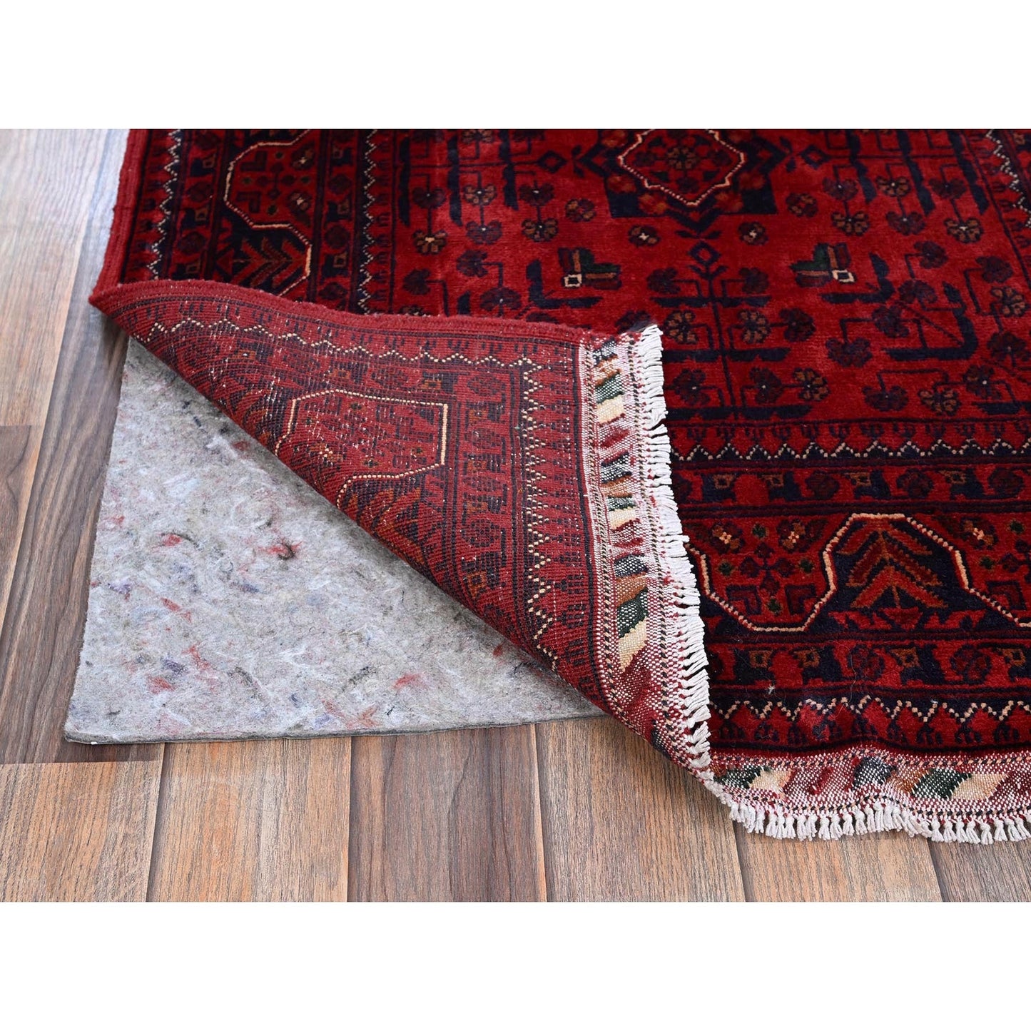 2'9"X5' Red Afghan Khamyab Geometric Pattern Hand Knotted Soft Wool Rug