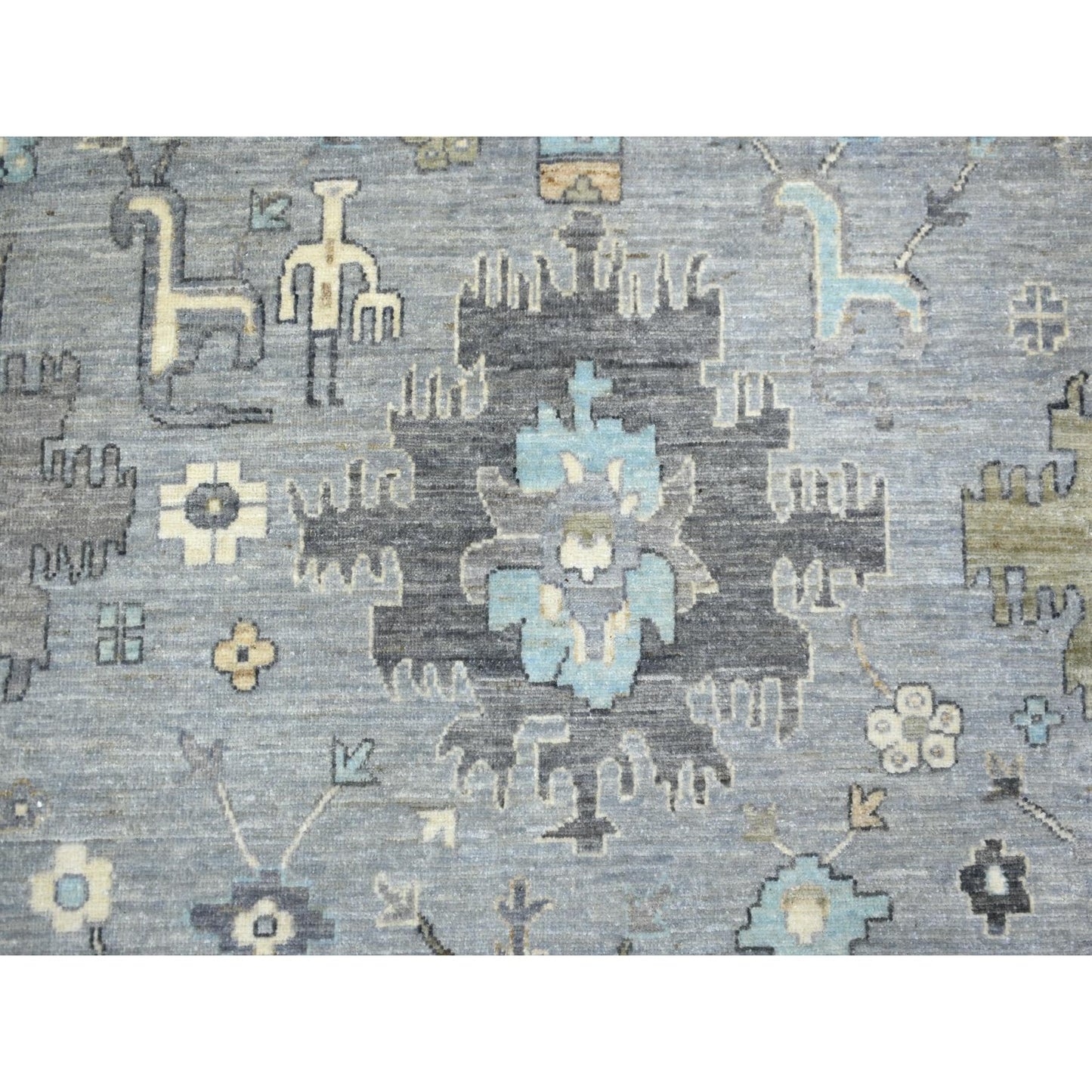 9'X12' Gray Afghan Wool Hand Knotted Fine Peshawar Densely Woven Rug