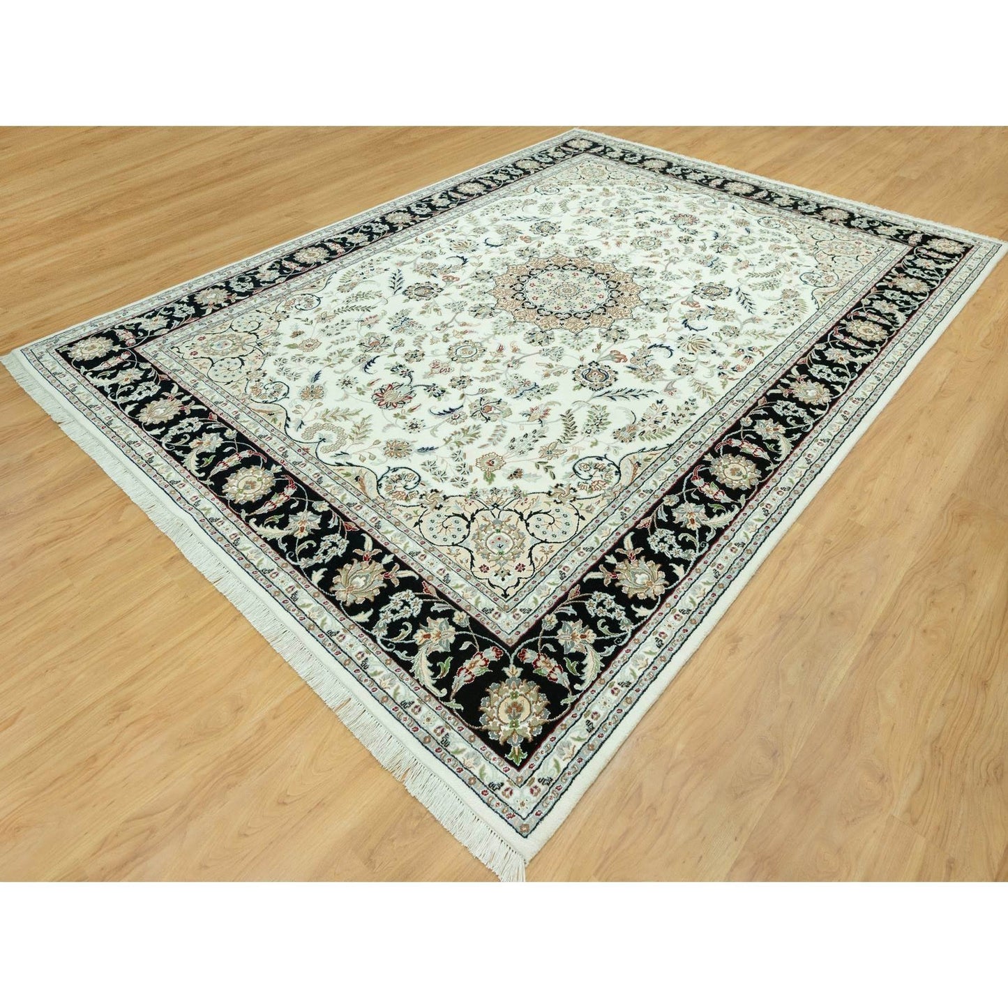 9'X12'2" Snowbound White Hand Knotted Nain 250 Kpsi Design 100% Wool Rug