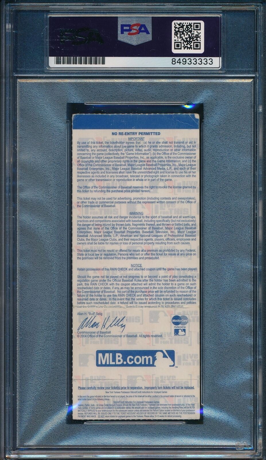 2004 Alcs Game 7 Ticket Clincher David Ortiz Hof Red Sox Signed/Auto Psa/Dna