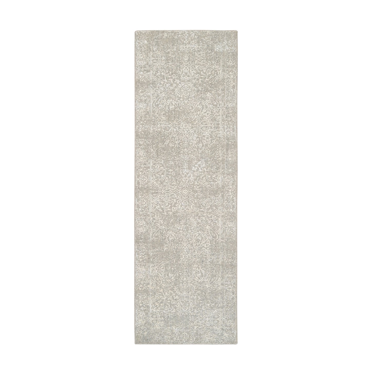 2'5"X7'10" Beige Fine Jacquard Wool And Silk Hand Loomed Runner Rug