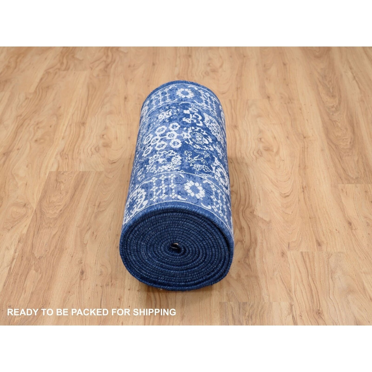 2'6"X23'10" Wool And Silk Blue Tebraz Hand Knotted Xl Runner Rug