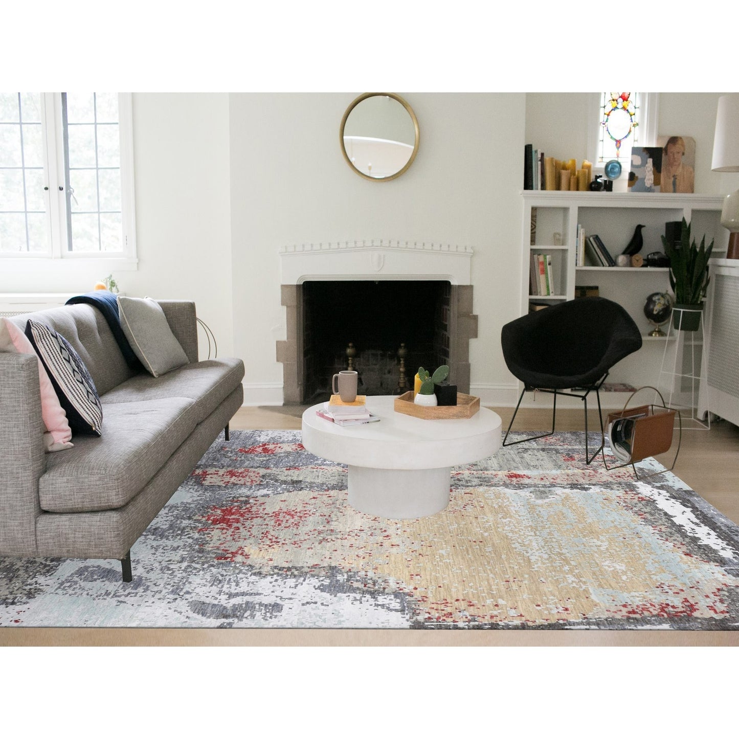 10'X14'2" Gray Abstract Design Denser Weave Pure Wool Hand Knotted Rug