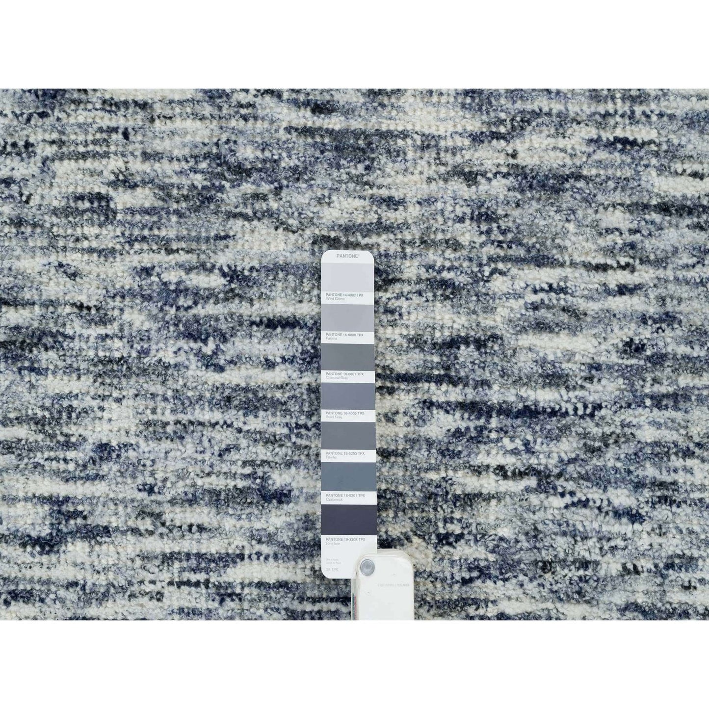 10'X10' Blue Wool Hand Loomed Modern Striae Design Round Oriental Rug