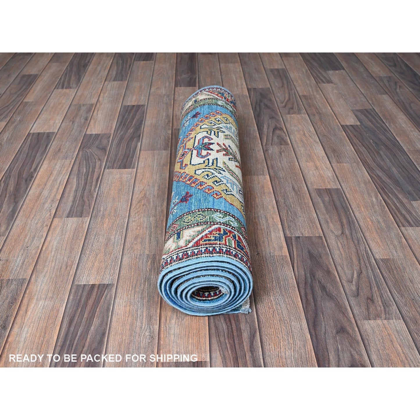 2'9"X8'2" Bayern Blue Kazak Hand Knotted Soft Wool Runner Oriental Rug