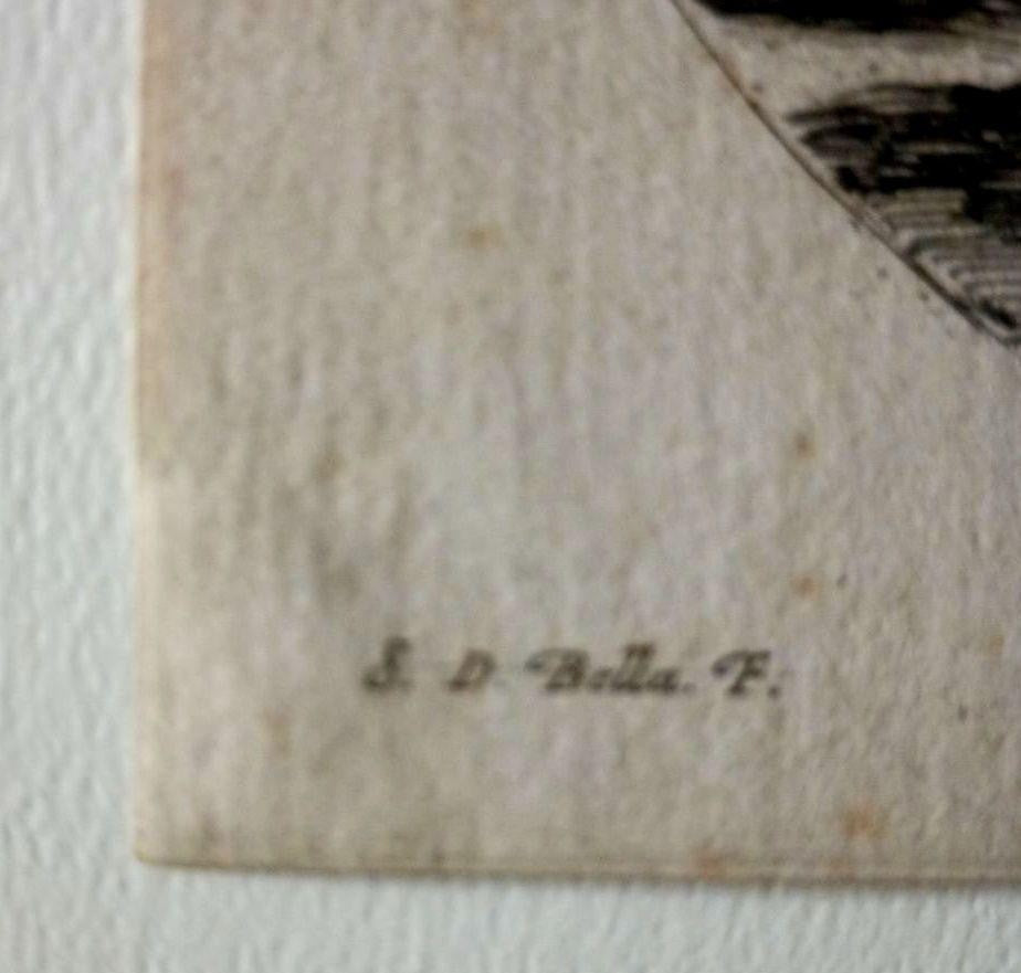 Stefano Della Bella Original Etching 1640 Coloured Man On Horseback Paris Coa