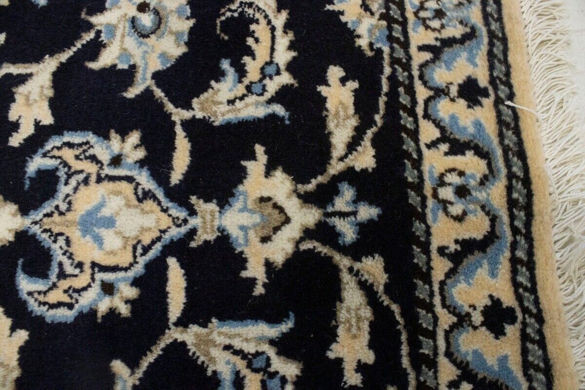 Handmade Wool Nain Runner Rug Classic Navy Floral