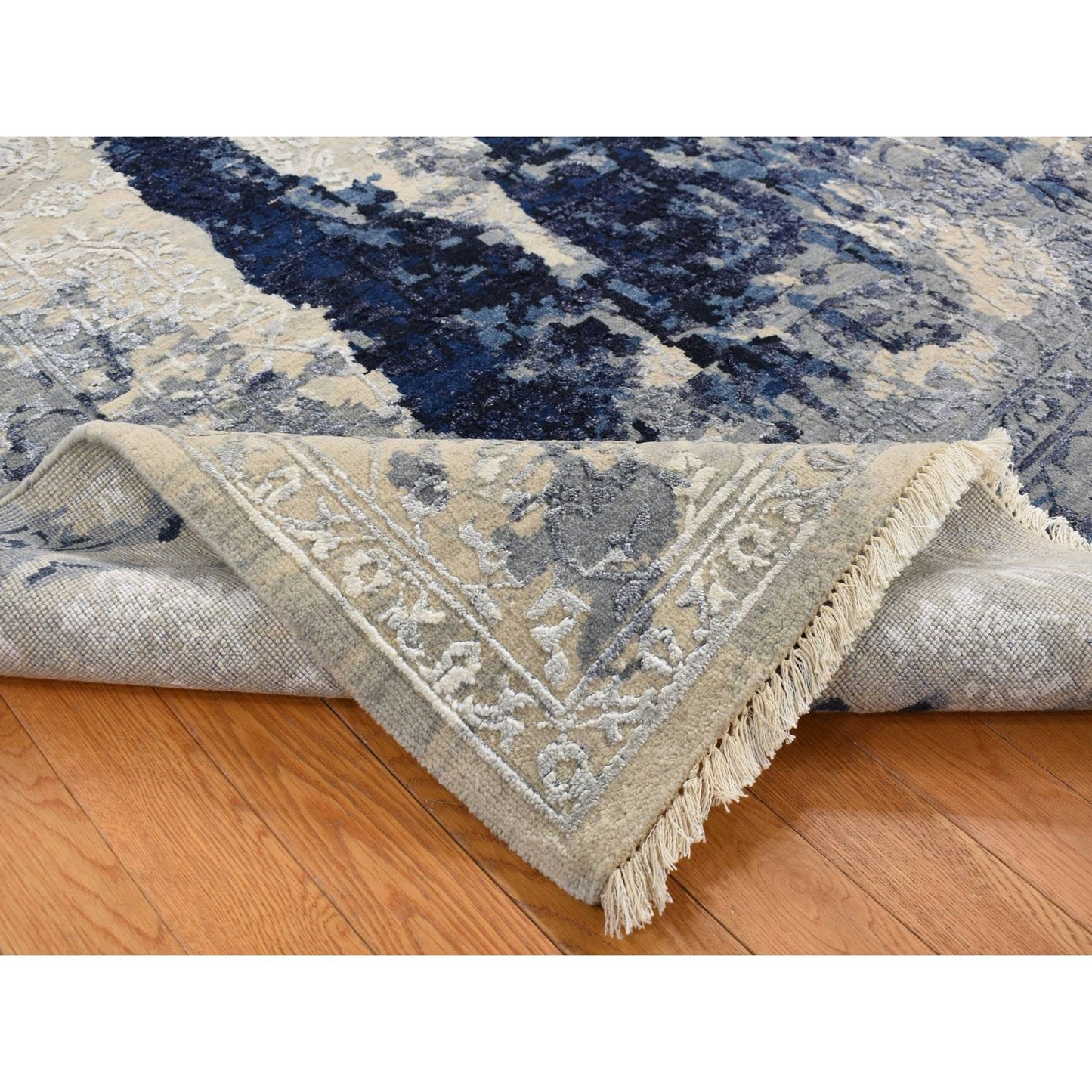 8'X9'9" Gray Wool And Silk Transitional Design Hand Knotted Oriental Rug