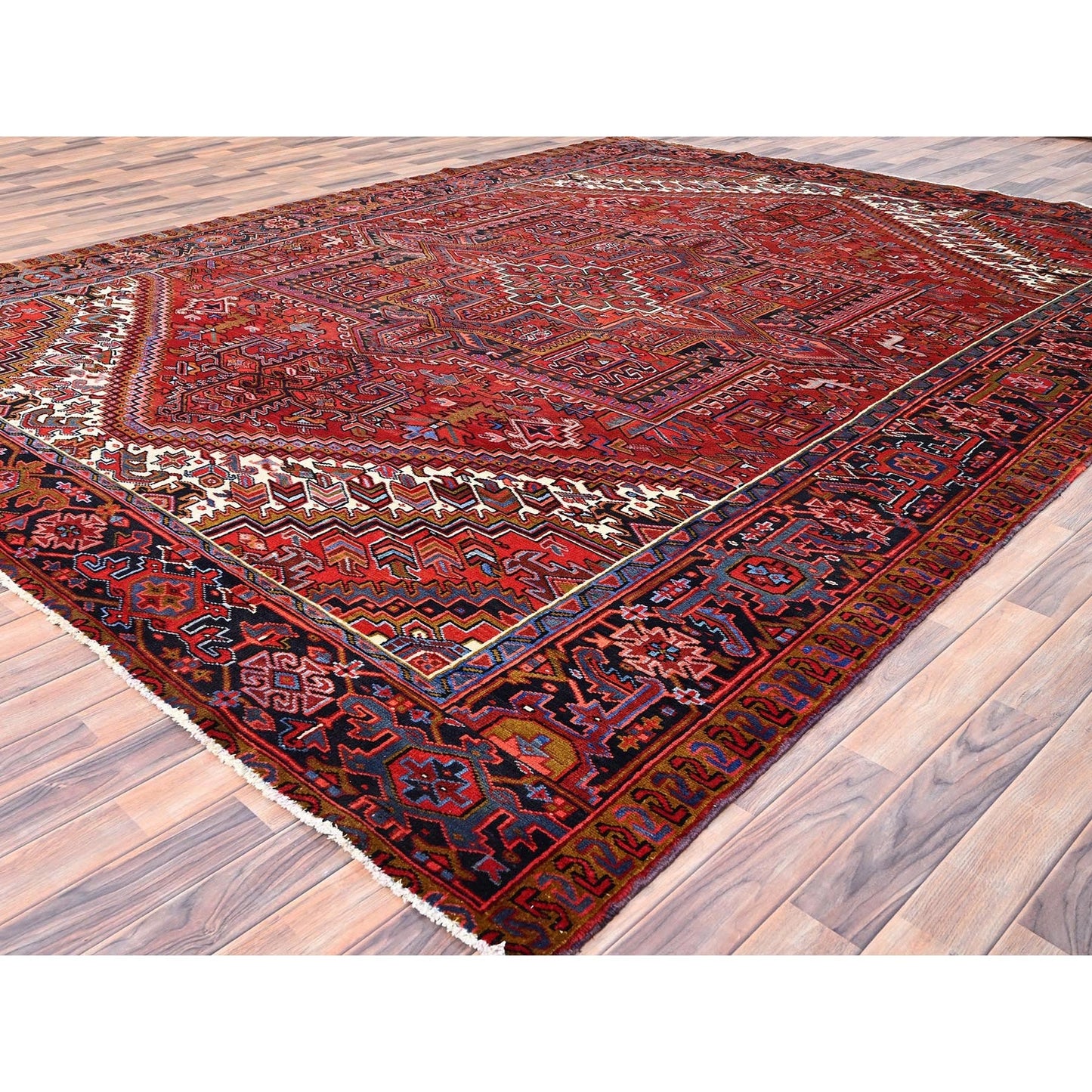10'X12'8" Barn Red Vintage Zoroastrian Heris Pure Wool Hand Knotted Rug