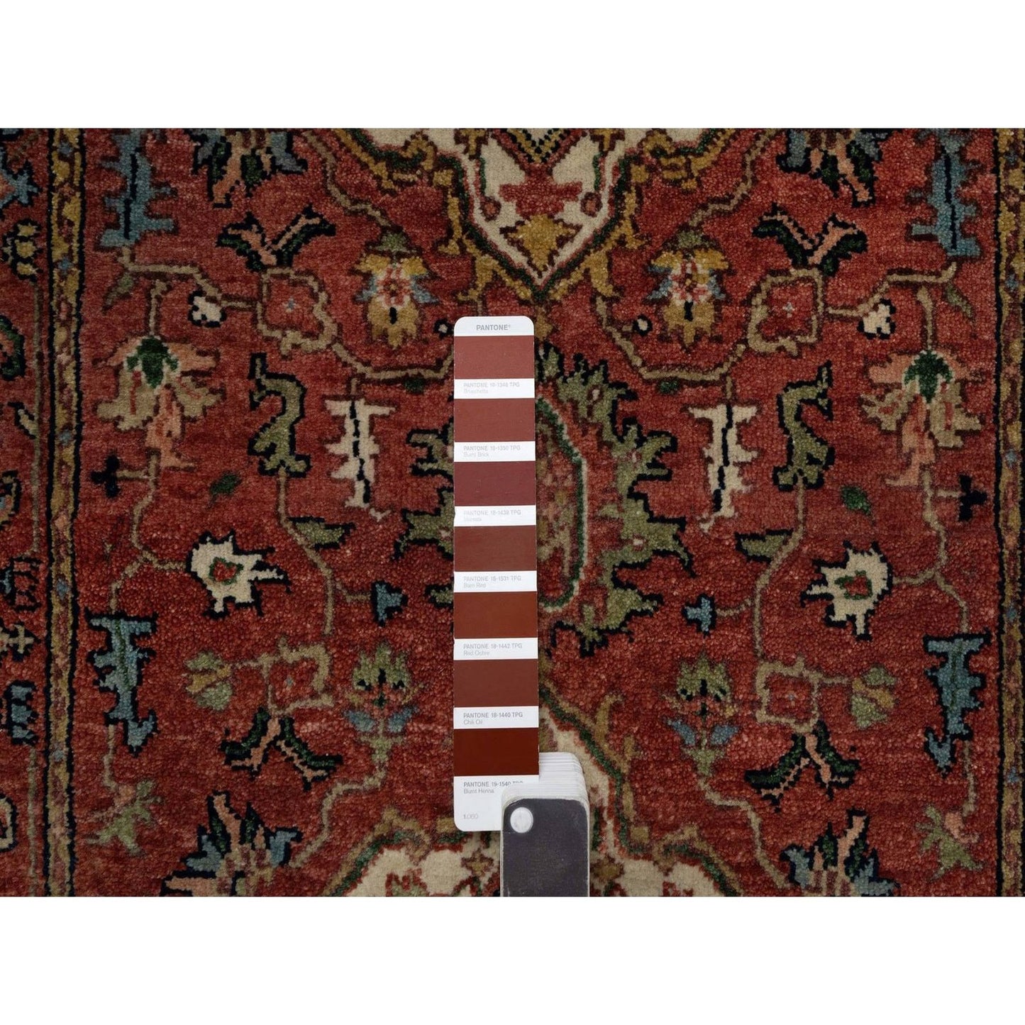 2'6"X8' Red Antiqued Heris Re-Creation Hand Knotted Soft Wool Runner Rug