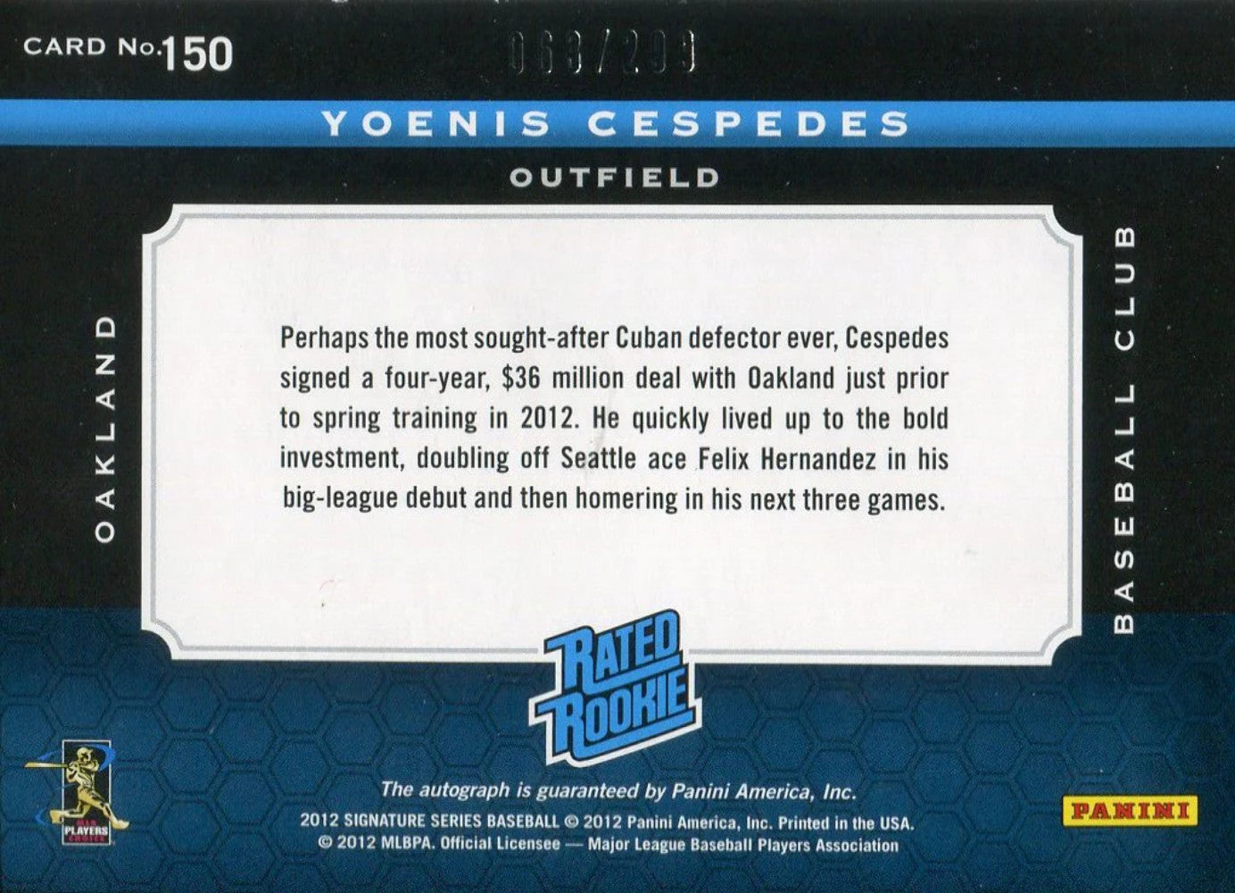 Yoenis Cespedes 2012 Panini Rated Rookie