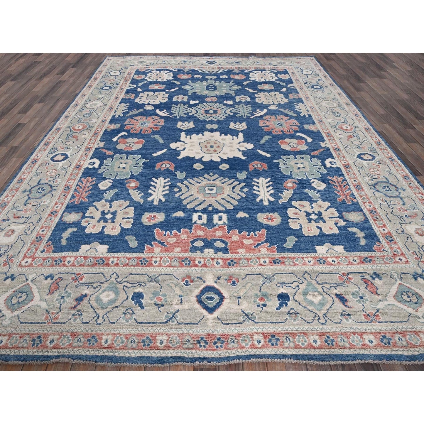 9'2"X12'1" Navy Blue Afghan Oushak Supple Collection Wool Hand Knotted Rug