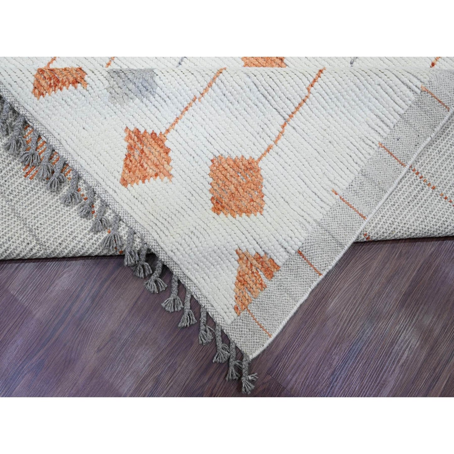 12'5"X15'2" White Moroccan Weave Kite Design Soft Wool Hand Knotted Rug