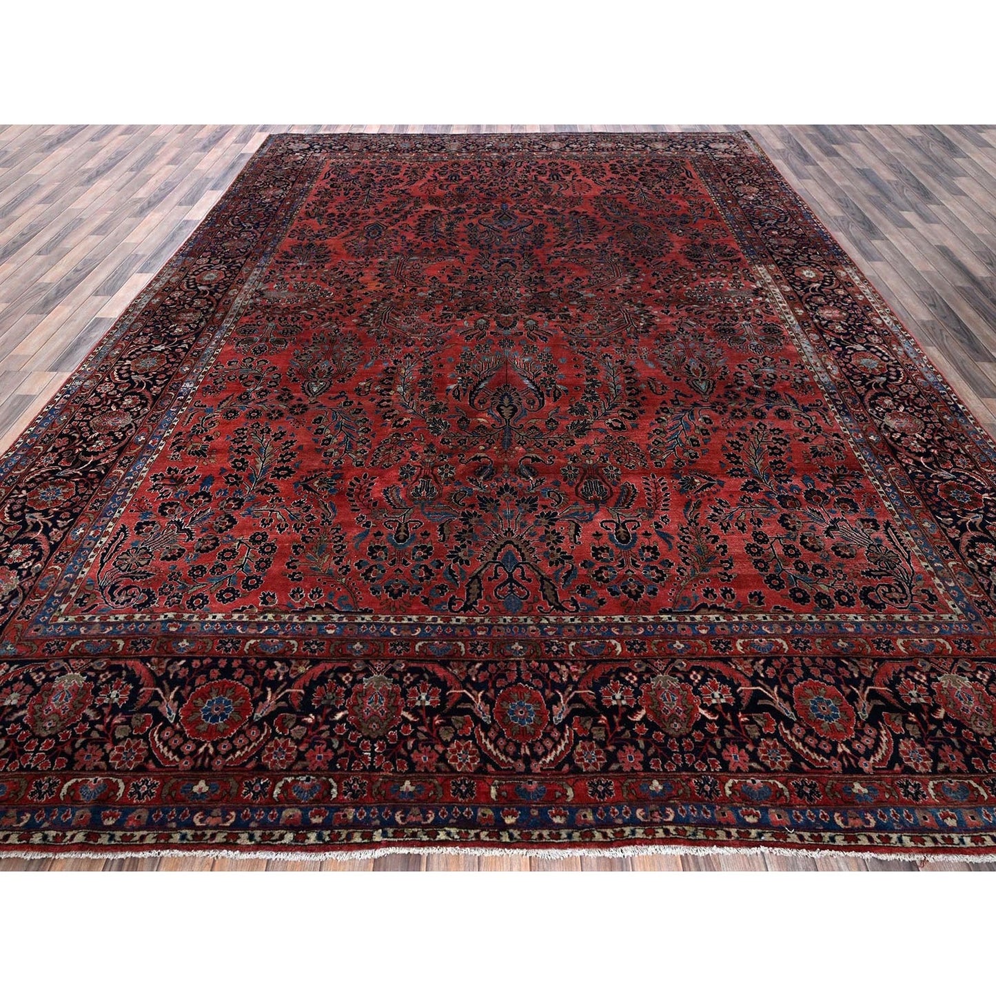 10'3"X13'9" Red Antique Zoroastrian Saroogh Hand Knotted Wool Oriental Rug