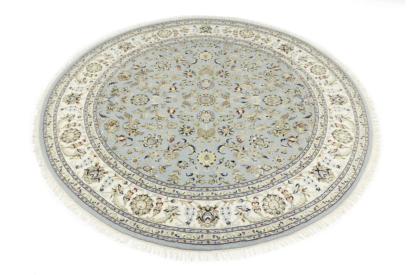 Hand-Knotted Traditional Indo-Nain Floral Round