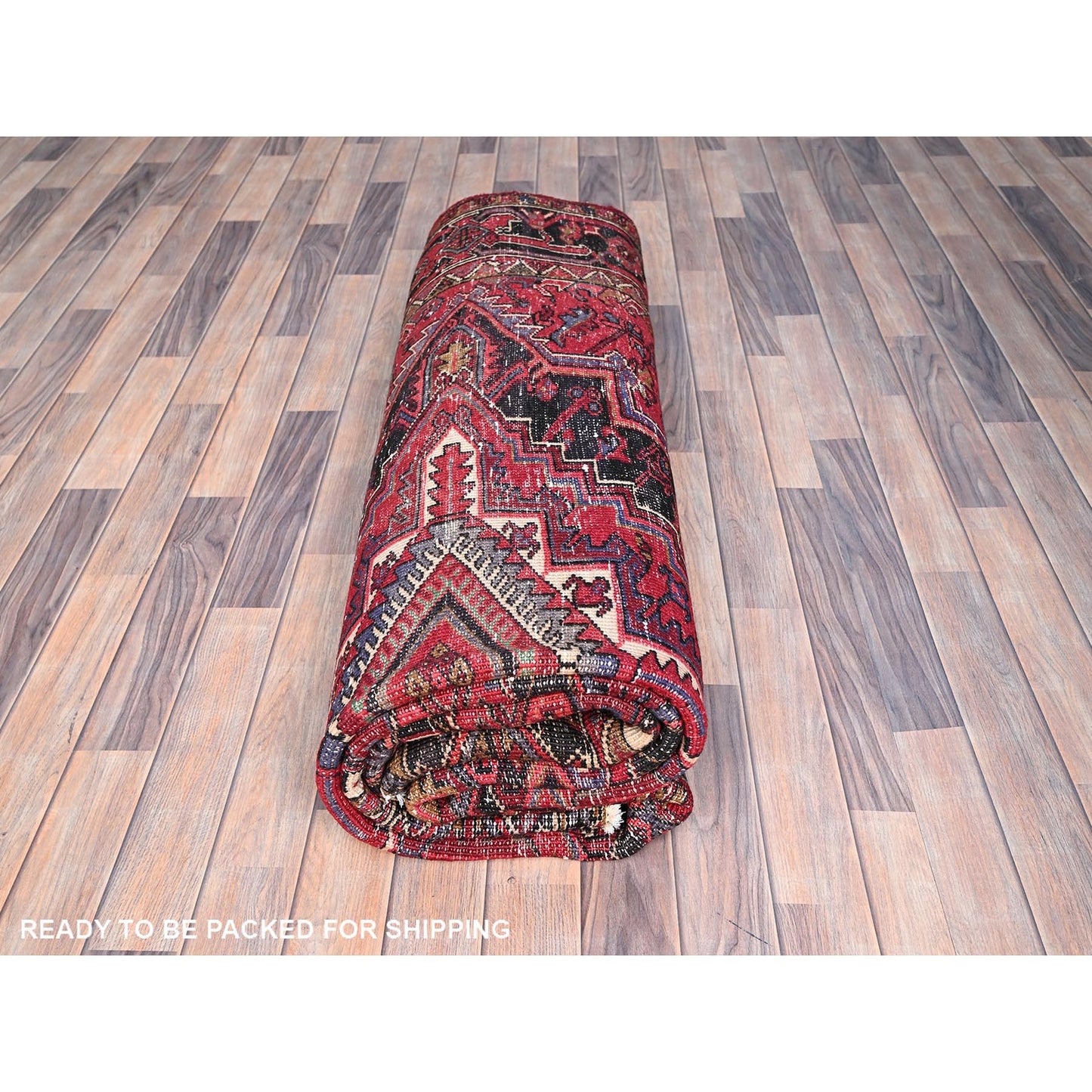 8'X11' Rufous Red Semi Antique Heris Hand Knotted Pure Wool Oriental Rug