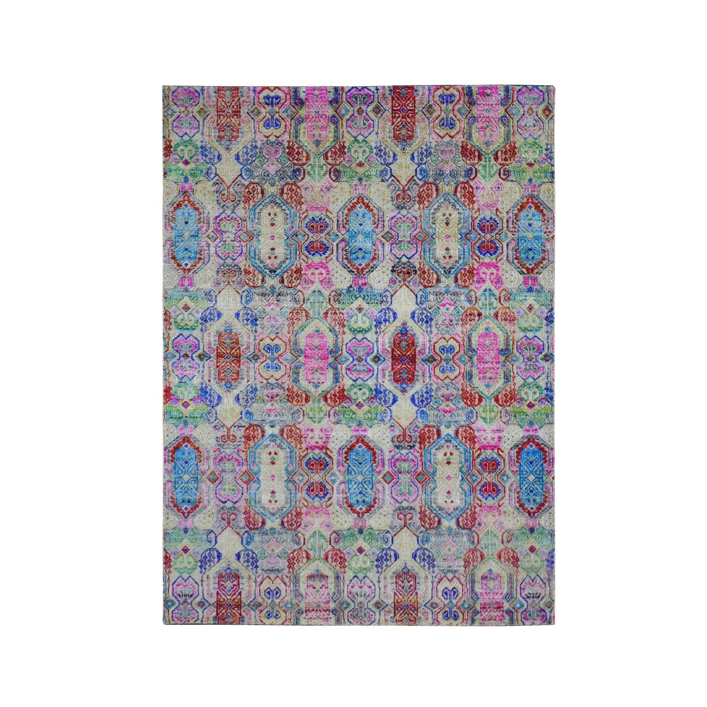 5'X6'10" Jewellery Design Sari Silk With Textured Wool Hand Knotted Rug