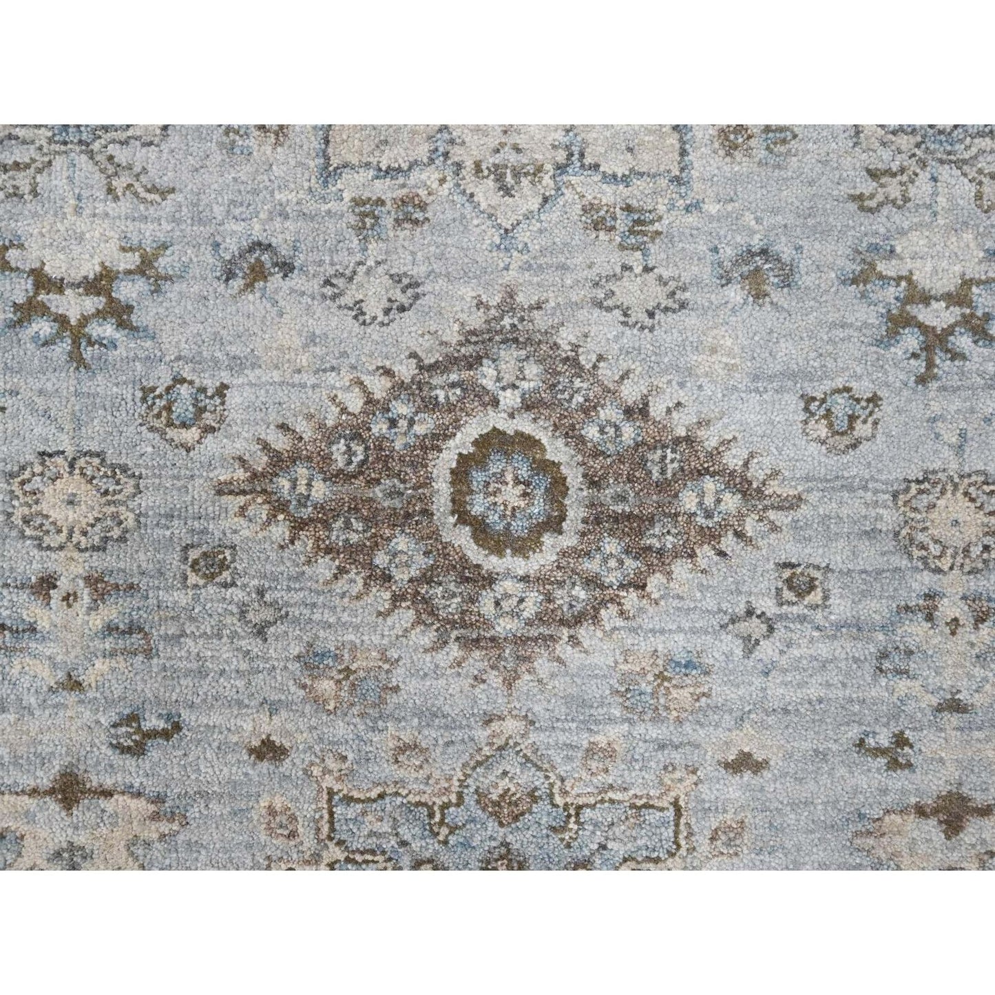 2'9"X21'10" Misty Gray Pure Wool Hand Knotted Karjihooz Design Runner Rug